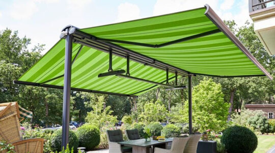 toldo doble pendiente en exteriores