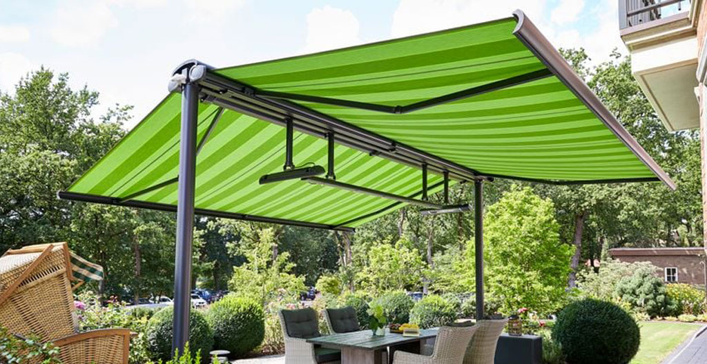 toldo doble pendiente en exteriores